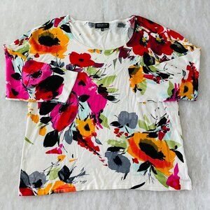 Jones New York Womens White Round Neck Watercolor Floral Preppy Top Size 3X